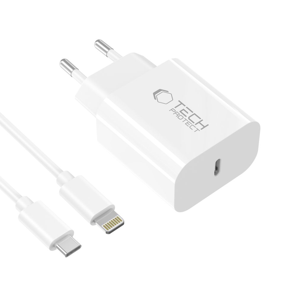 Tech-Protect Tech-Protect 20W PD Väggladdare Inkl. Lightning Kabel Vit