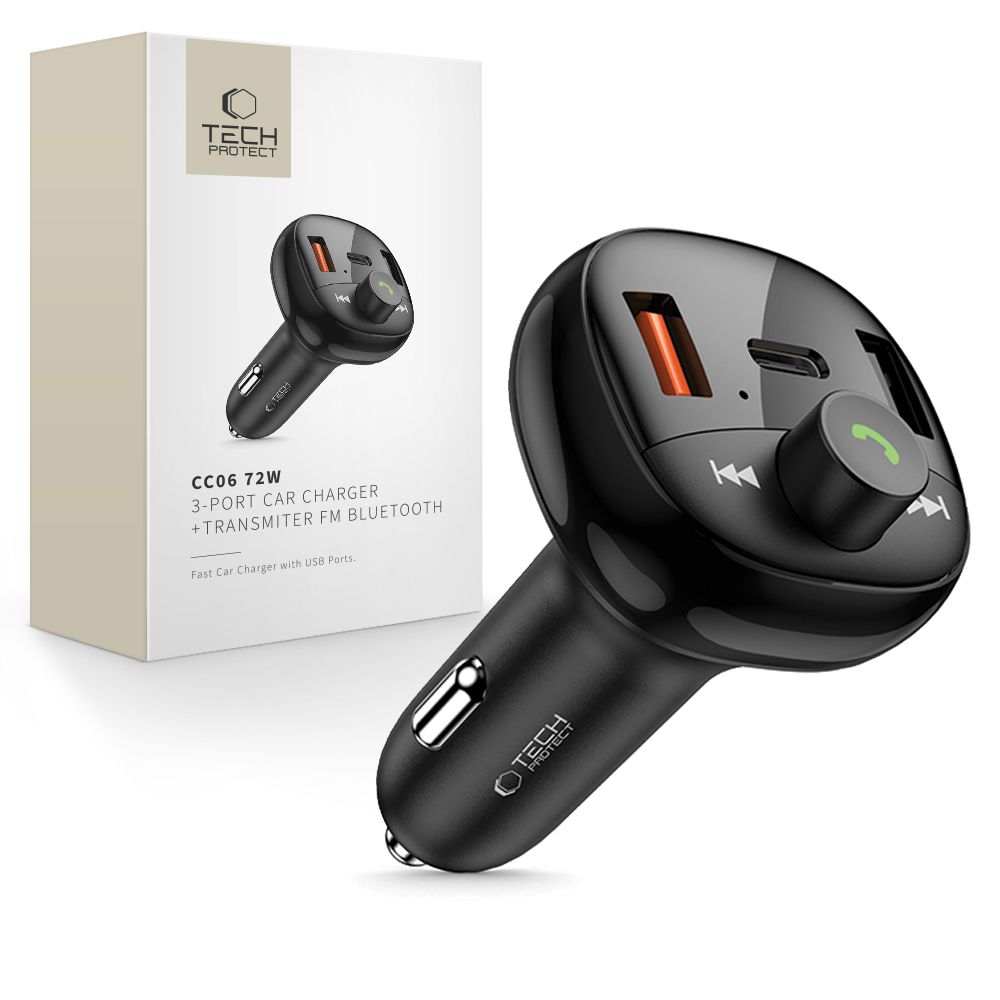 Tech-Protect Tech-Protect 72W PD USB-C / USB-A Billaddare Med Bluetooth FM Sändare