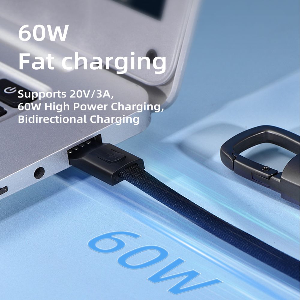 Tech-Protect Tech-Protect 60W/3A PD USB-C - USB-C Kabel Nyckelring Iron Grey