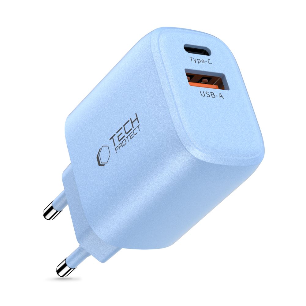 Tech-Protect Tech-Protect 20W Väggladdare PD QC3.0 USB-C / USB-A Baby Blue