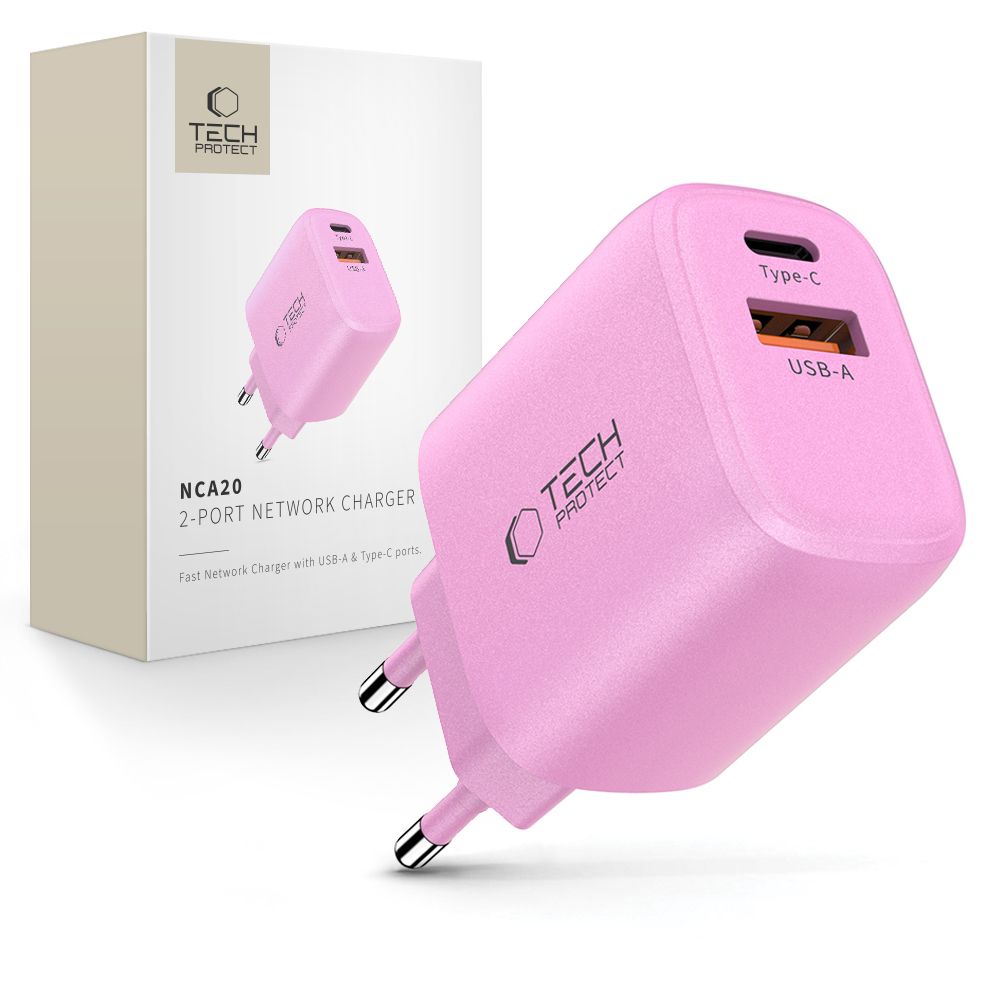Tech-Protect Tech-Protect 20W Väggladdare PD QC3.0 USB-C / USB-A Baby Pink