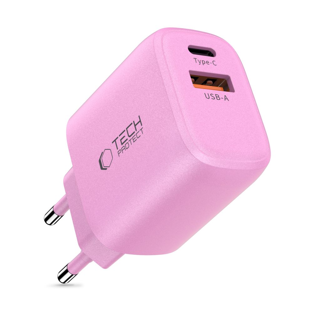 Tech-Protect Tech-Protect 20W Väggladdare PD QC3.0 USB-C / USB-A Baby Pink