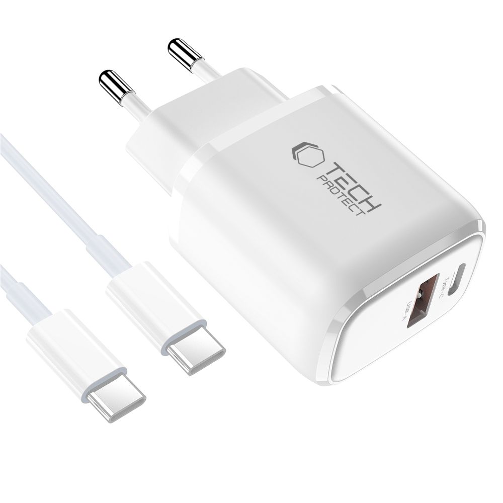 Tech-Protect Tech-Protect 30W Väggladdare PD Inkl. USB-C - USB-C Kabel Vit