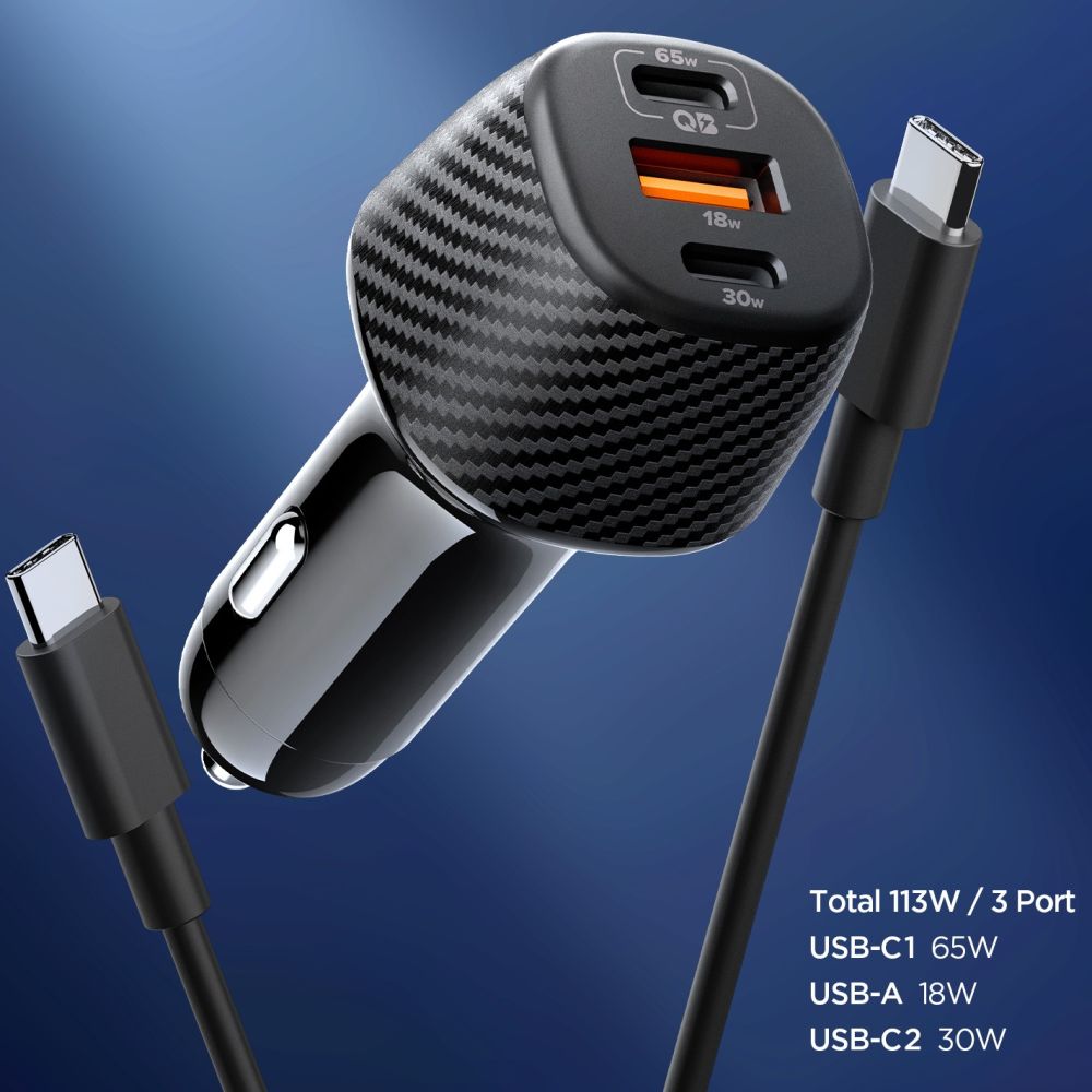 Spigen Spigen 113W USB-C / USB-A Billaddare Essential Svart