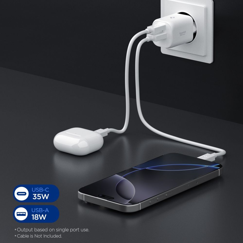 Spigen Spigen 35W Väggladdare USB-C / USB-A Essential Vit