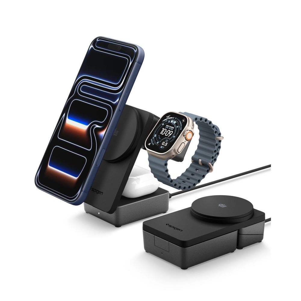 Spigen Spigen 25W Qi2.2 3in1 Trådlös Magnetisk MagSafe Laddare Essential Svart