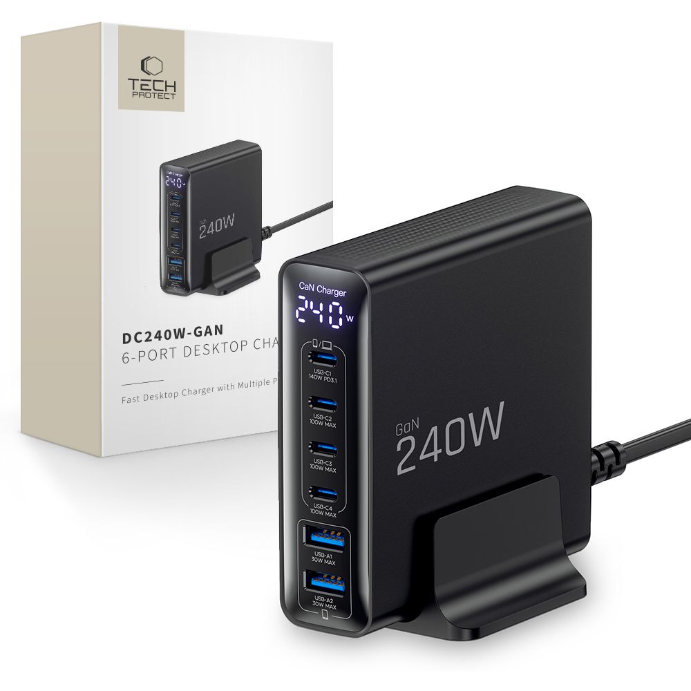 Tech-Protect Tech-Protect 240W QC3.0 Laddstation USB-C / USB-A Svart