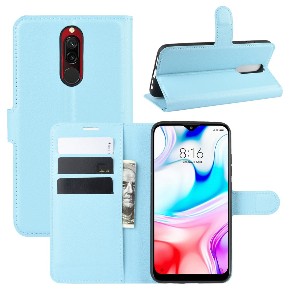  Xiaomi Redmi 8 - Litchi Plånboksfodral - Ljus Blå
