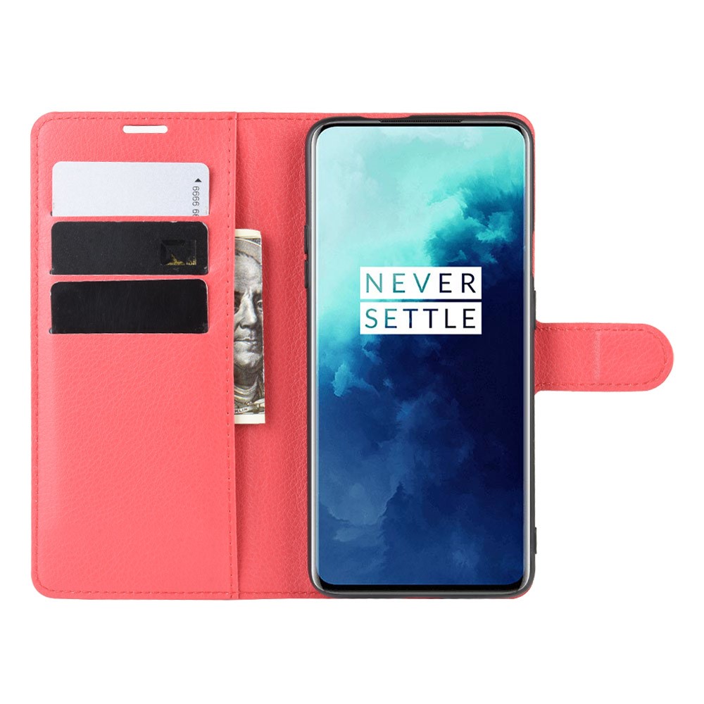  OnePlus 7T Pro - Litchi Plånboksfodral - Röd