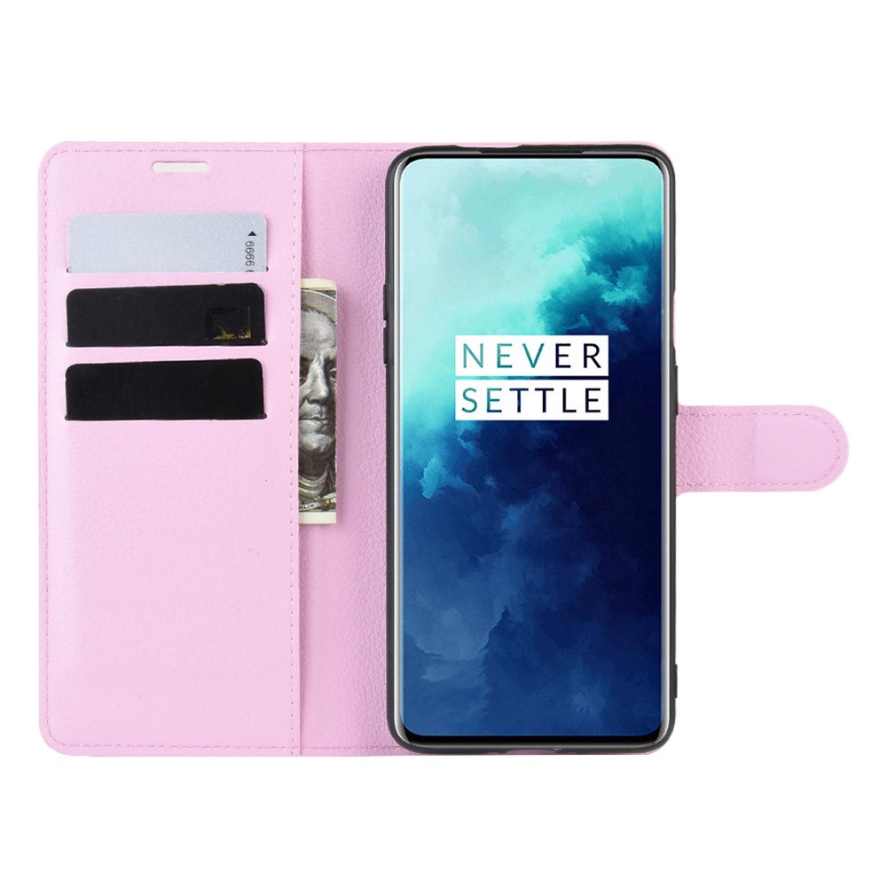  OnePlus 7T Pro - Litchi Plånboksfodral - Ljus Rosa