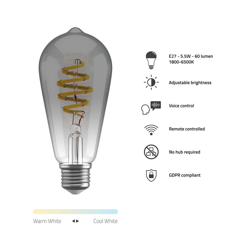 Hombli Hombli Smart Lampa Glödtråd E27 ST64-Rök CCT