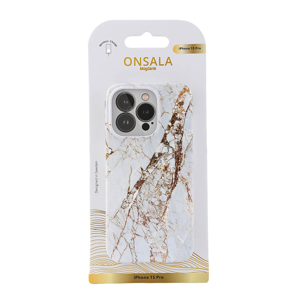 Onsala ONSALA iPhone 15 Pro Mobilskal MagSafe Marmor White Rhino