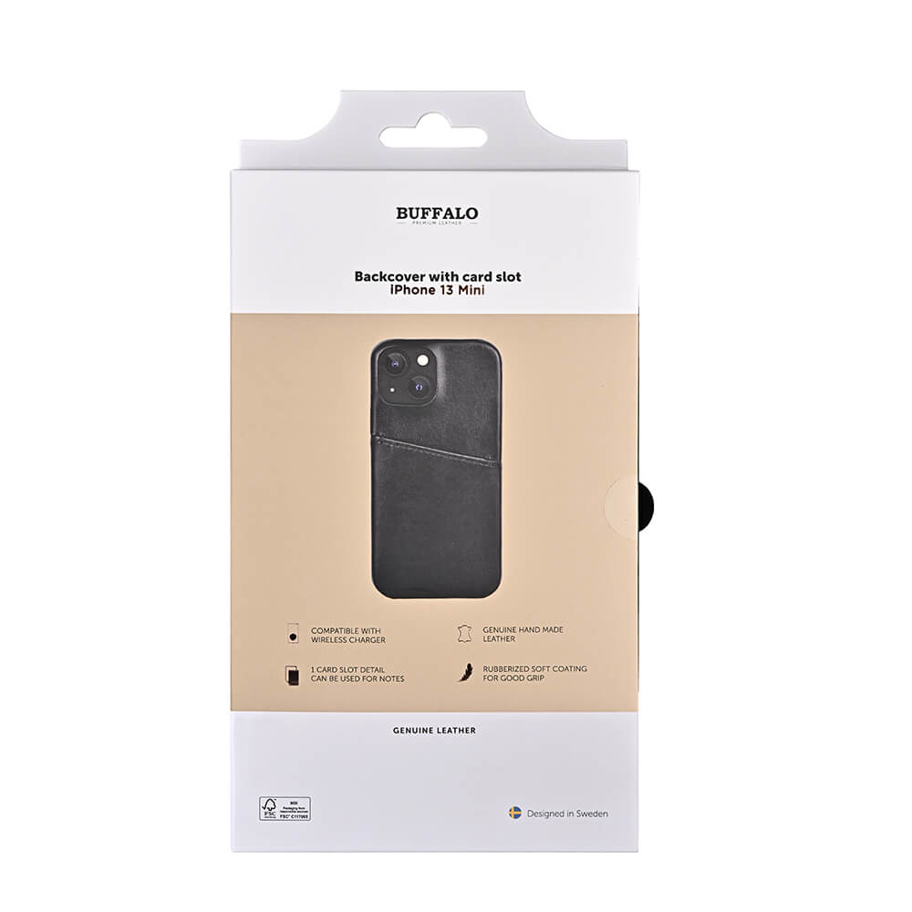 Buffalo Buffalo iPhone 13 Mini Mobilskal Kortfack Äkta Läder Svart