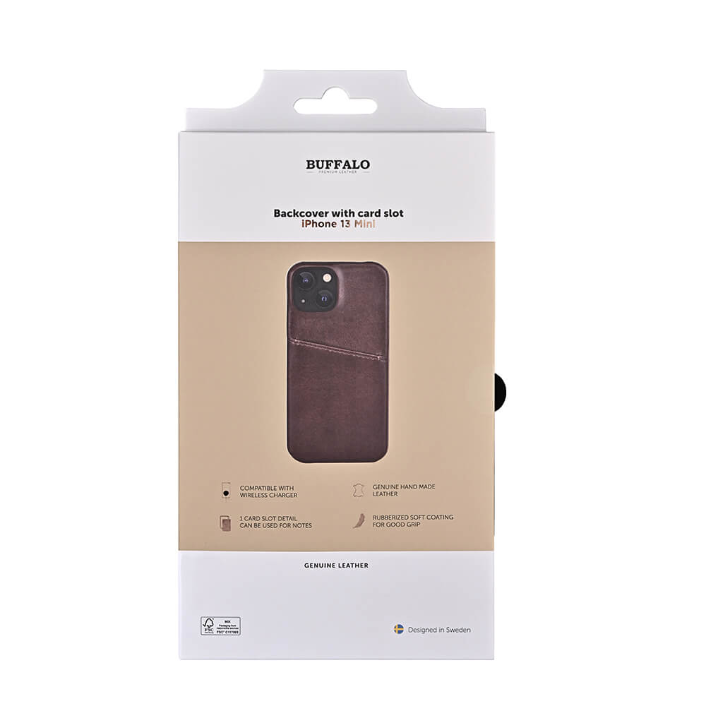 Buffalo Buffalo iPhone 13 Mini Mobilskal Kortfack Äkta Läder Brun