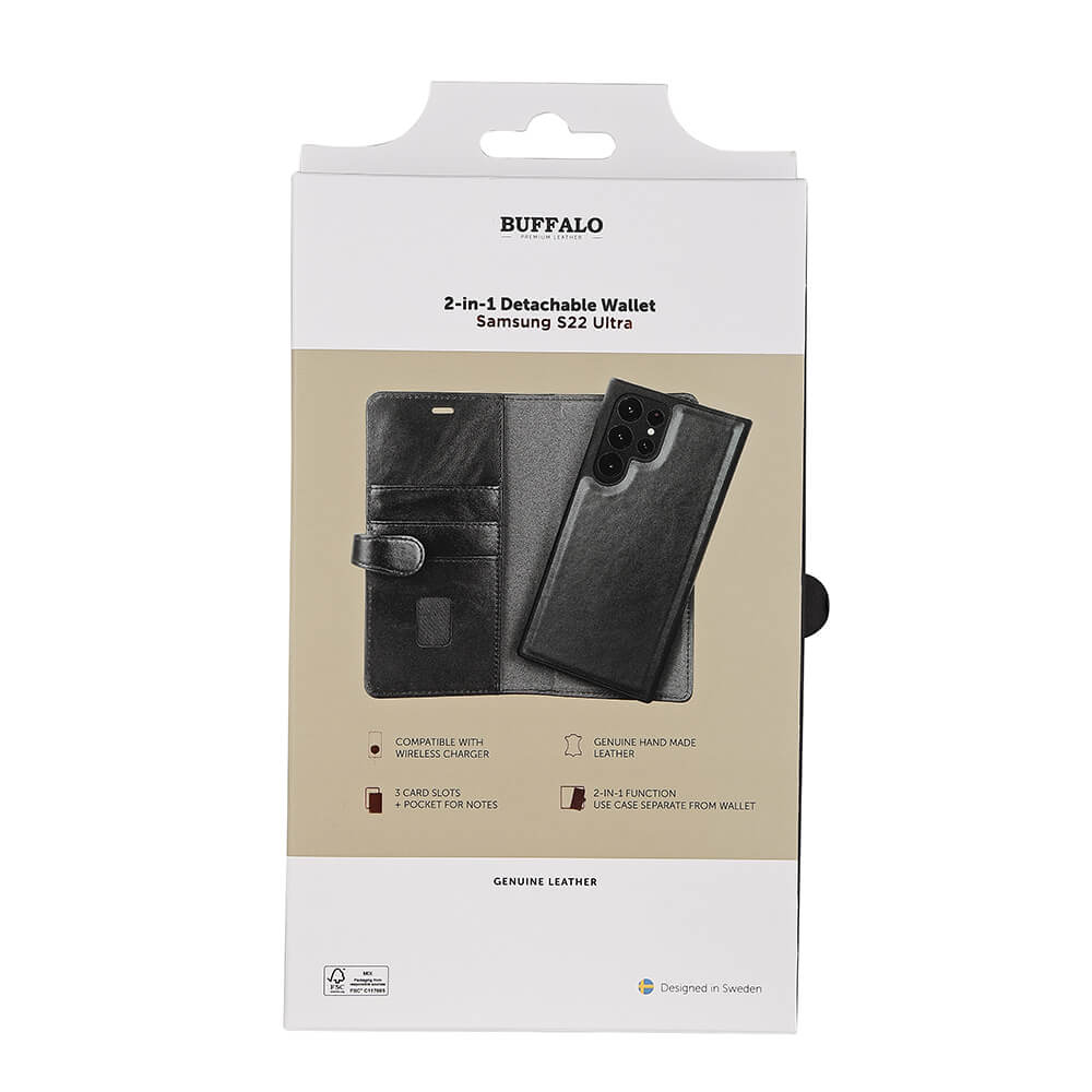 Buffalo Buffalo Samsung Galaxy S22 Ultra Fodral 2in1 Äkta Läder Svart