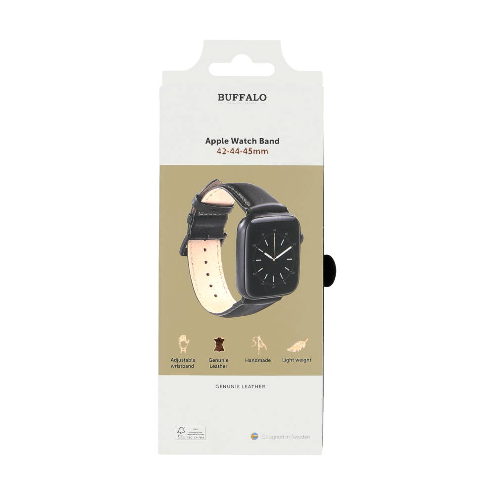 Buffalo Buffalo Apple Watch 42/44/45/49 mm Armband Äkta Läder Svart