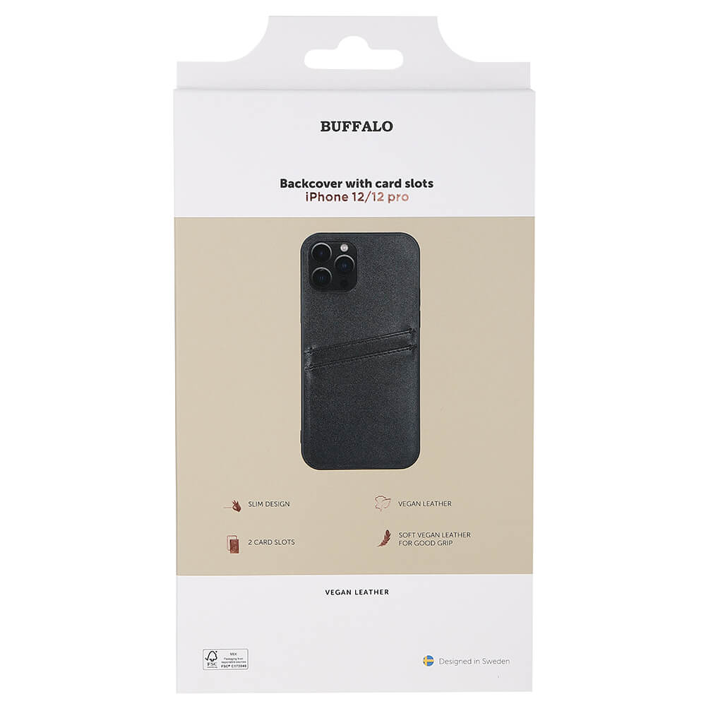Buffalo Buffalo iPhone 12 / 12 Pro Skal Läder Med 2 Kortfack Svart
