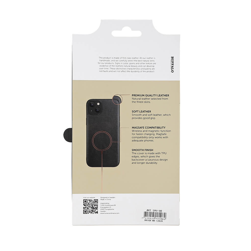Buffalo Buffalo iPhone 15 Plus Skal MagSafe Äkta Läder Svart
