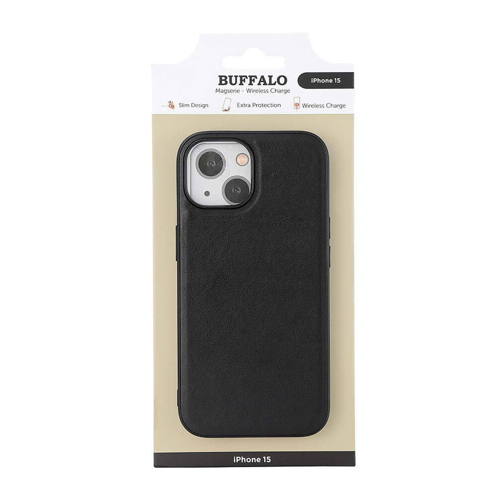 Buffalo Buffalo iPhone 15 Mobilskal MagSafe Läder Svart