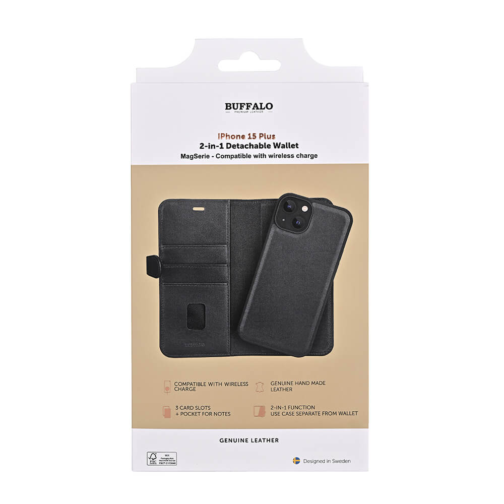 Buffalo Buffalo iPhone 15 Plus Fodral 2in1 Äkta Läder Svart