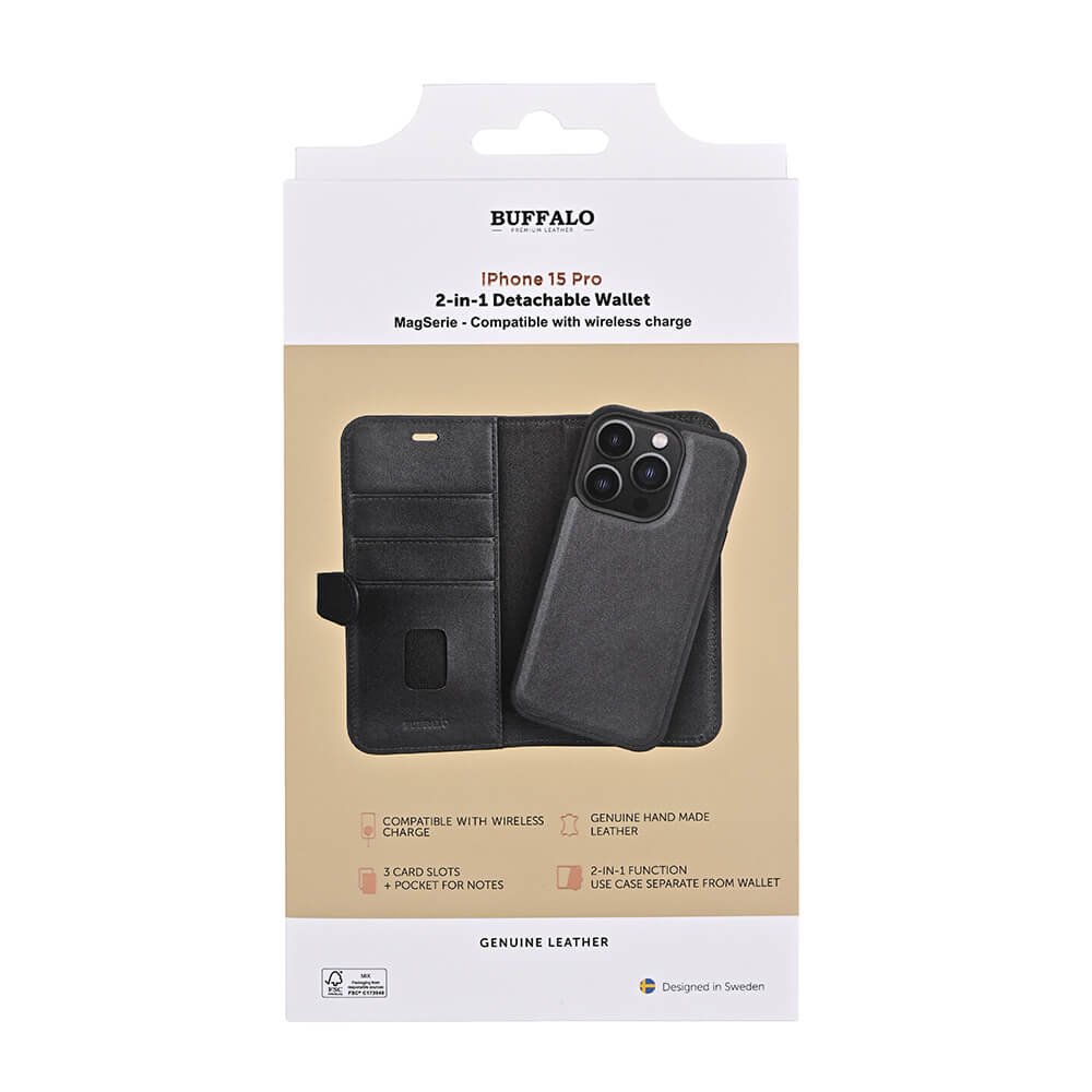 Buffalo Buffalo iPhone 15 Pro Fodral 2in1 Äkta Läder Svart