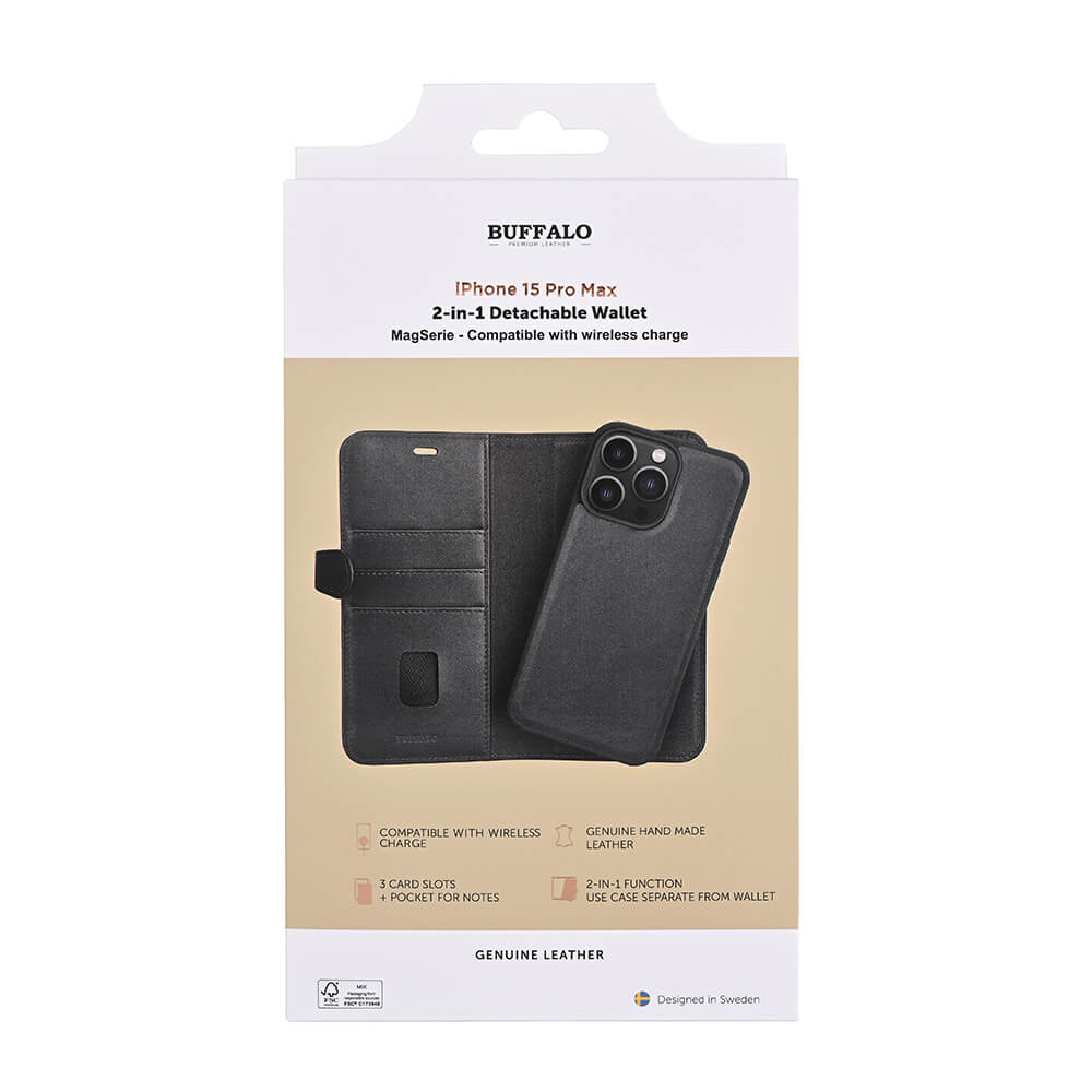 Buffalo Buffalo iPhone 15 Pro Max Fodral 2in1 Äkta Läder Svart