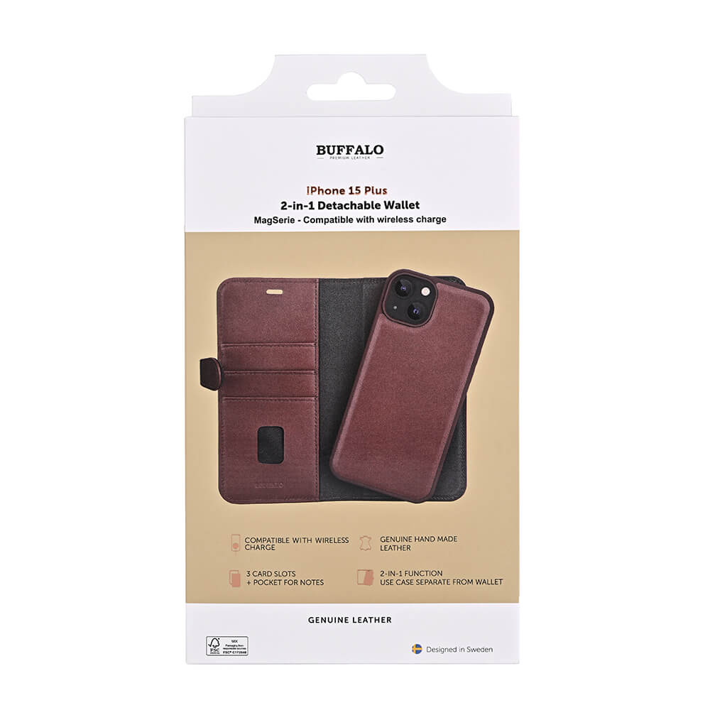 Buffalo Buffalo iPhone 15 Plus Fodral 2in1 Äkta Läder Brun