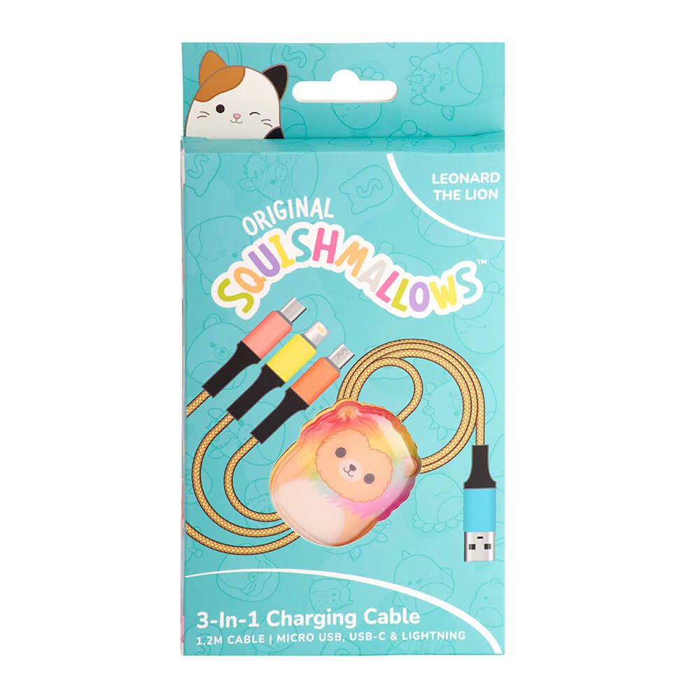 Squishmallows Squishmallows Laddningskabel 1,2m 3in1 USB-C/Micro/Lightning Leonard