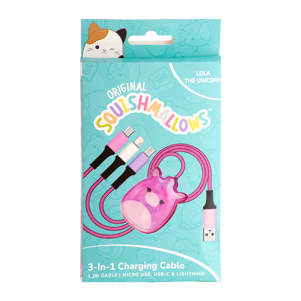 Squishmallows Squishmallows Laddningskabel 1,2m 3in1 USB-C/Micro/Lightning Lola