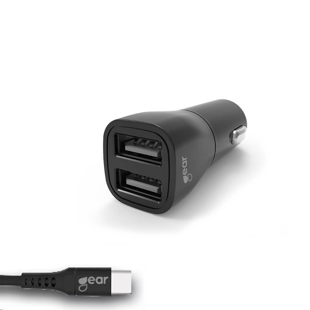 Gear GEAR Billaddare 2xUSB 3.4A USB-C Kabel 1m Svart