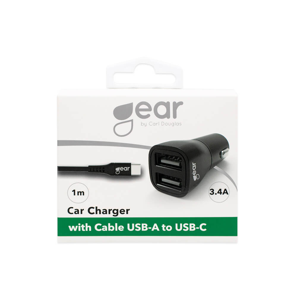 Gear GEAR Billaddare 2xUSB 3.4A USB-C Kabel 1m Svart