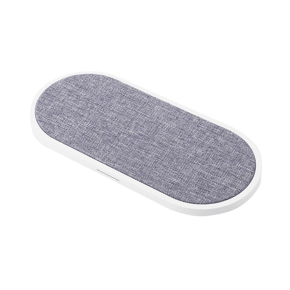 Gear GEAR Trådlös Dual Qi Laddare USB-C 2x10W Vit med Grå Textil