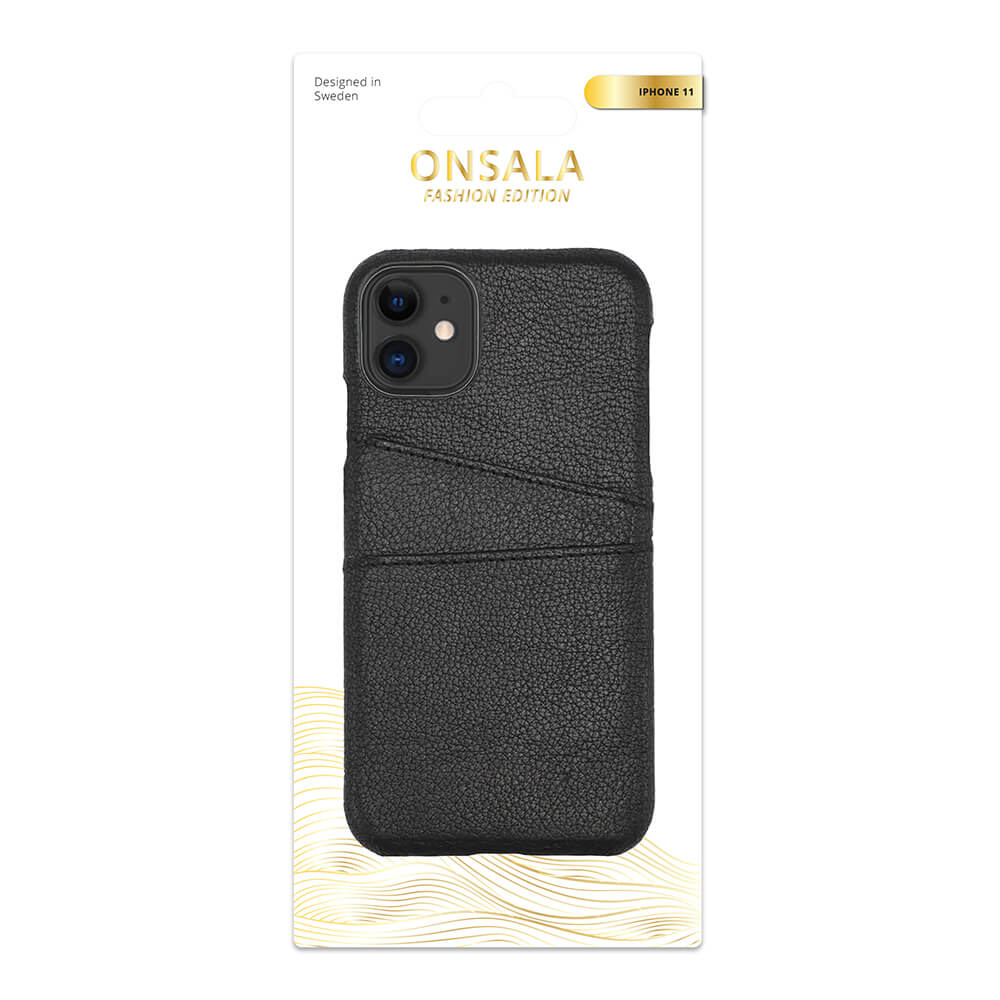 Onsala ONSALA iPhone 11 Skal Äkta Läder Kortfack Svart