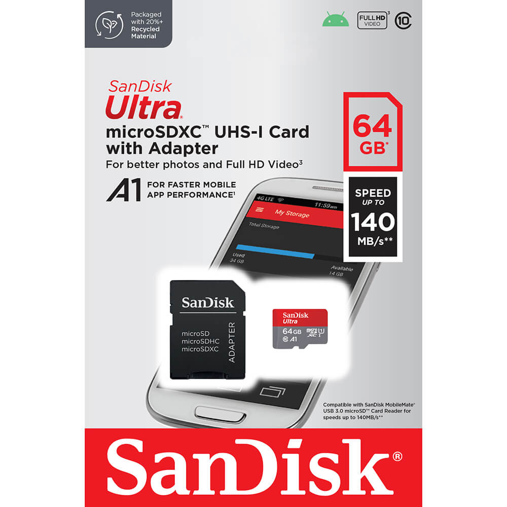 SanDisk SanDisk MicroSDXC Mobil Ultra 64GB 140MB/s Inkl. Adapter