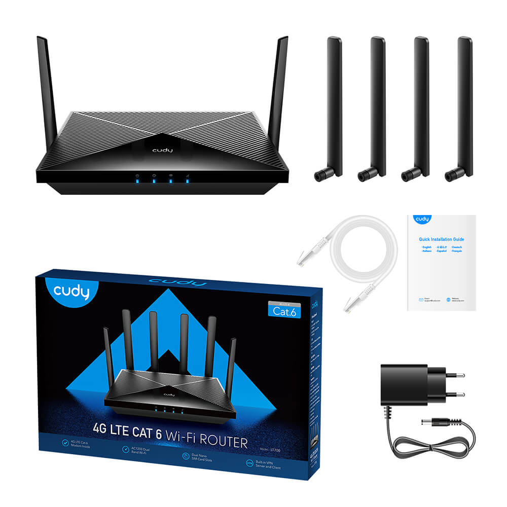 Cudy Cudy 4G Router LT700 Cat6 AC1200 Gigabit Dual-SIM Svart