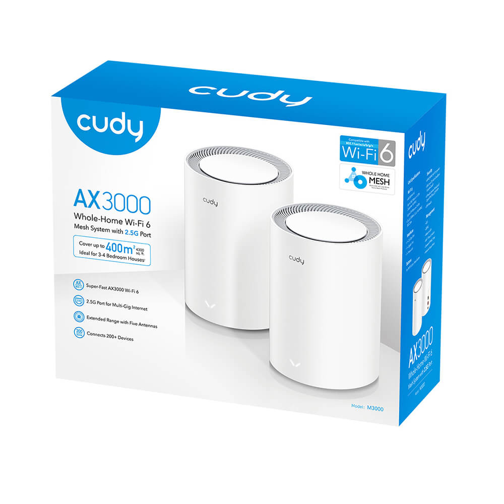 Cudy Cudy Mesh Solution M3000 2-pack AX3000 Gigabit Wi-Fi 6 2.5G Vit